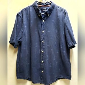 CHAPS Ralph Lauren mens XXL blue anchor cotton short sleeve button up shirt